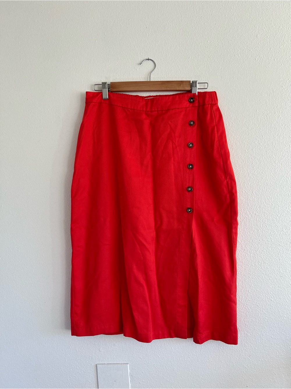 Marine Layer Vibrant Red Midi Skirt with Side Buttons